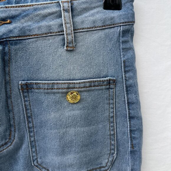 Sailor Gold Button Slim Wide-Leg Jean Light Wash Denim Women XS/24 - Picture 5 of 13